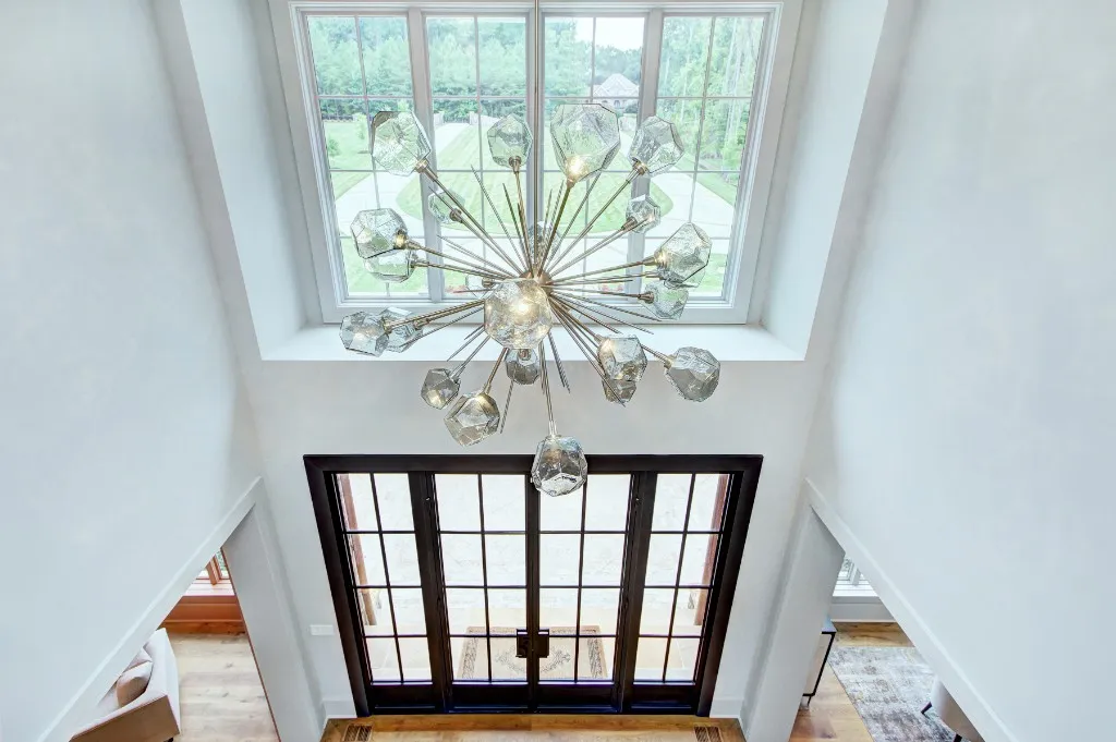 Mtn Lake — two-story foyer with crystal chandelier