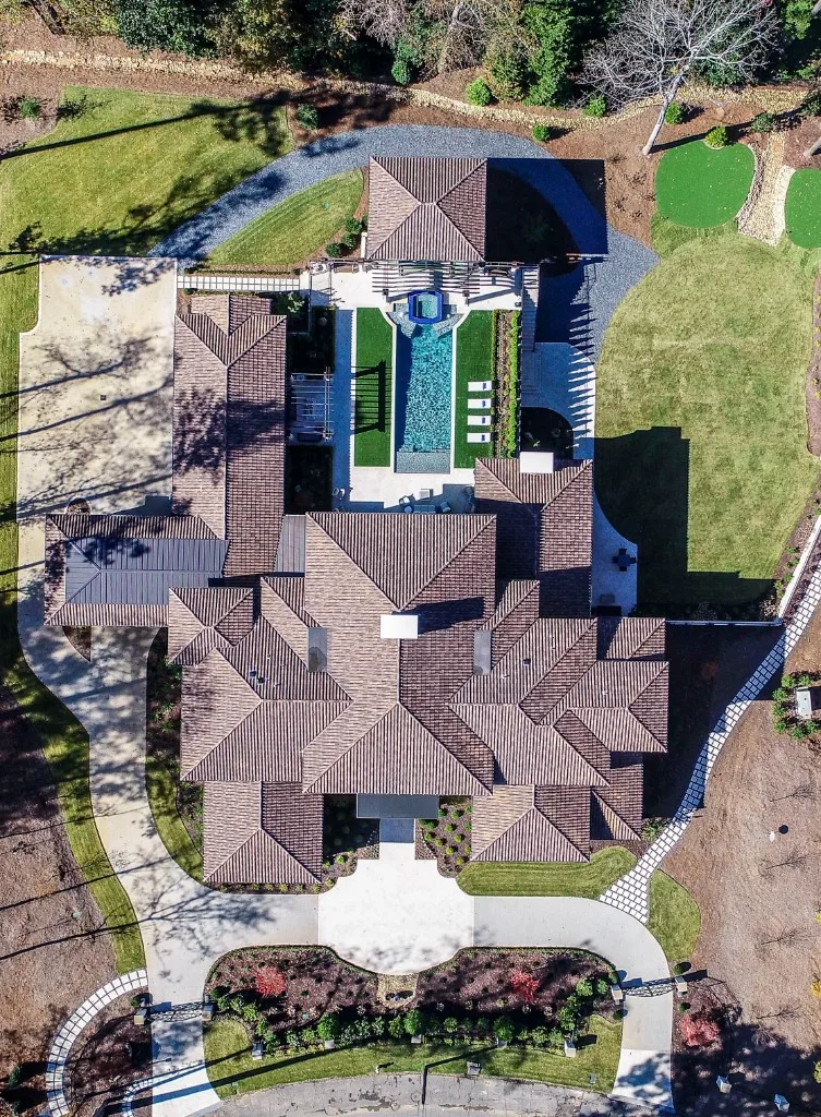 Peachtree Rd — top-down aerial of roofline and pool
